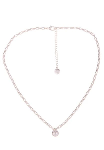Leslii Damen-Kette Glitzer Collier Glas-Anhänger kurze Modeschmuck-Kette Glasstein Silber Weiß