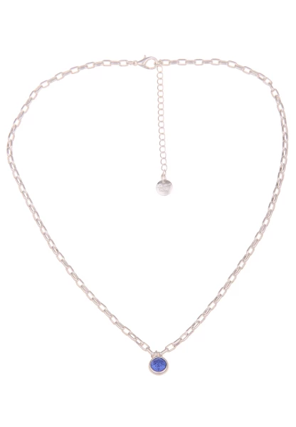 Leslii Damen-Kette Glitzer Collier Glas-Anhänger kurze Modeschmuck-Kette Glasstein Silber Blau