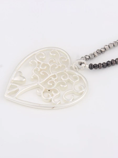 Leslii Damen-Kette Glitzer Glasperlen Herzanhänger Lebensbaum Perlen-Kette Kurze Halskette Silberne