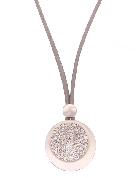 Leslii Damen-Kette Glitzer Scheibe Strass-Kette Statement Modeschmuck-Kette Silber Grau
