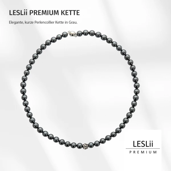 Leslii Damen-Kette Graue Perlen-Kette Weiße Strass-Kugel Kurze Halskette Perlen-Collier In Grau
