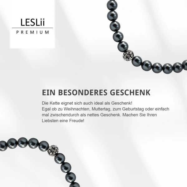Leslii Damen-Kette Graue Perlen-Kette Weiße Strass-Kugel Kurze Halskette Perlen-Collier In Grau
