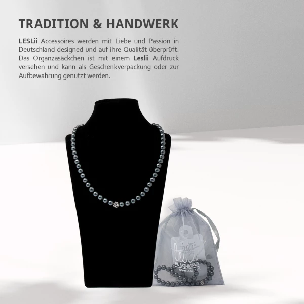 Leslii Damen-Kette Graue Perlen-Kette Weiße Strass-Kugel Kurze Halskette Perlen-Collier In Grau