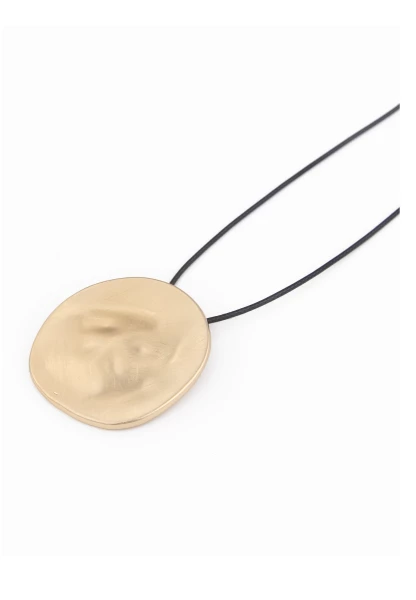 Leslii Damen-Kette Hämmer-Look Lange Modeschmuck-Kette Stoff-Band Kratz-Muster Gold Schwarz