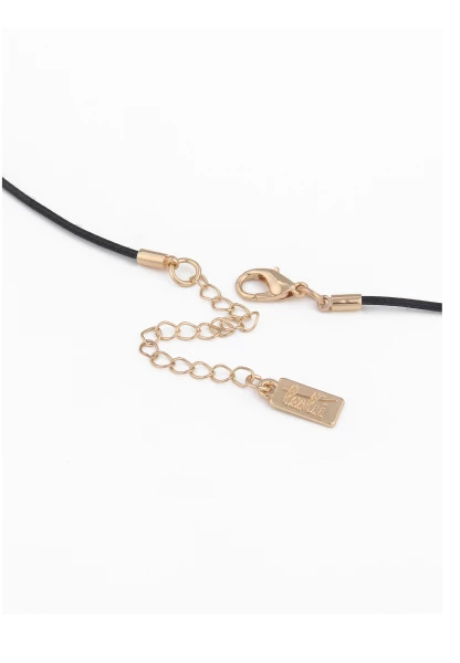 Leslii Damen-Kette Hämmer-Look Lange Modeschmuck-Kette Stoff-Band Kratz-Muster Gold Schwarz