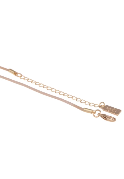 Leslii Damen-Kette Hämmer-Look Lange Modeschmuck-Kette Stoff-Band Kratz-Muster Gold Beige