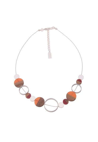 Leslii Damen-Kette Holz-Kette Halsreif kurze Halskette Modeschmuck-Kette in Braun Orange