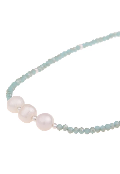 Leslii Damen-Kette Jenna Blaue Glas-Perlen Kurze Perlen-Kette Blau Weiß