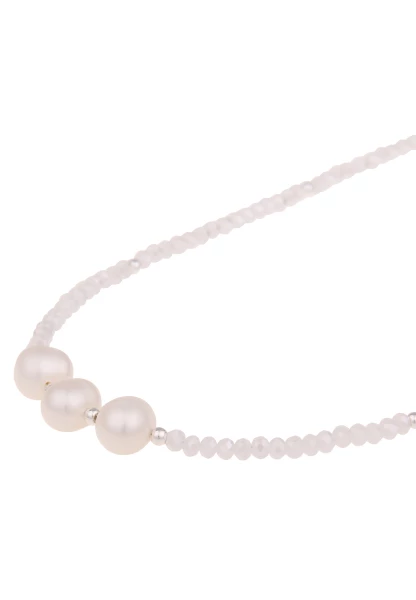 Leslii Damen-Kette Jenna Glas-Perlen Weiße Perlen-Kette Kurze Modeschmuck-Kette Weiß