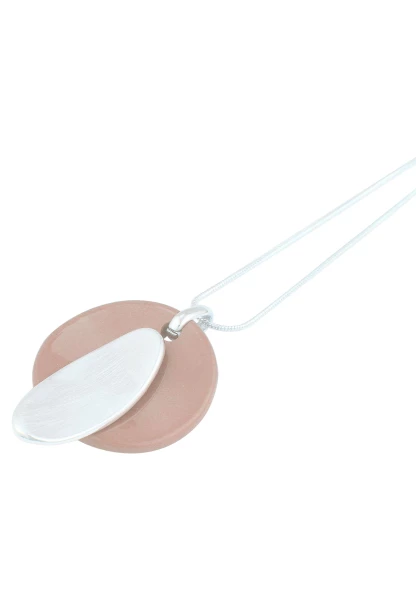 Leslii Damen-Kette Lange Halskette Matt-Anhänger Statement Modeschmuck-Kette Altrosa Silber