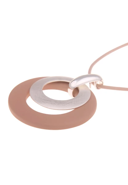 Leslii Damen-Kette Lange Halskette Ring-Anhänger Statement Modeschmuck-Kette Altrosa Silber