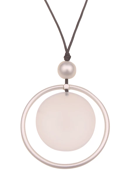 Leslii Damen-Kette Lange Halskette Statement Ring Modeschmuck-Kette In Schwarz Silber