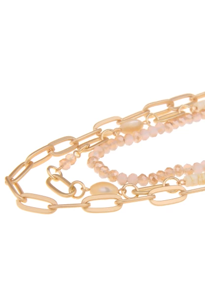 Leslii Damen-Kette Layering Glasperlen Glieder-Kette Goldene Modeschmuck-Kette Gold Beige