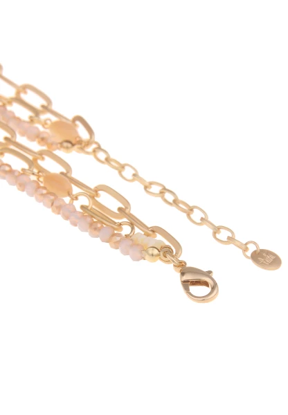 Leslii Damen-Kette Layering Glasperlen Glieder-Kette Goldene Modeschmuck-Kette Gold Beige