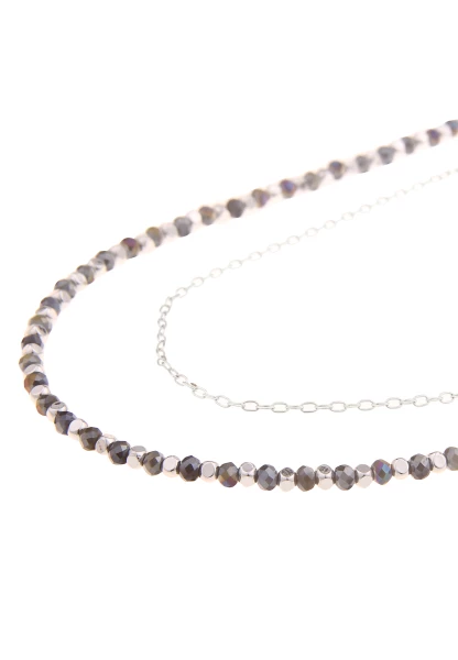 Leslii Damen-Kette Layering Glasperlen Lange Halskette Schwarz Grau Gunmetal Silber