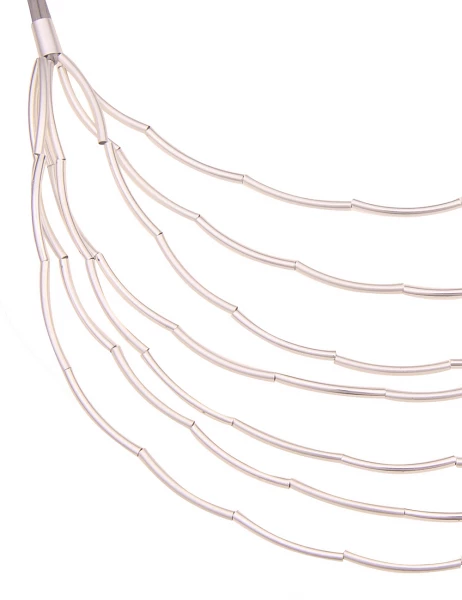 Leslii Damen-Kette Layering-Kette Stäbe Statement Stoff-Kette Kurze Halskette Silber Grau