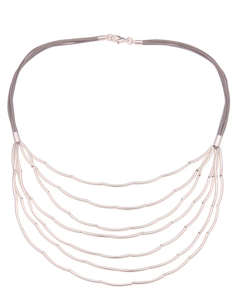 Leslii Damen-Kette Layering-Kette Stäbe Statement Stoff-Kette Kurze Halskette Silber Grau