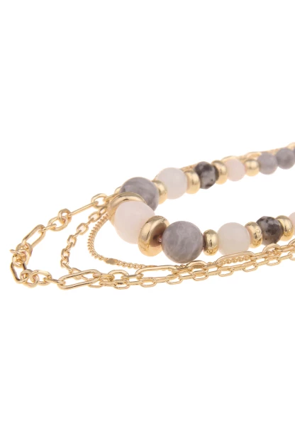 Leslii Damen-Kette Layering Stein-Kugeln Glieder-Kette Goldene Modeschmuck-Kette Gold Grau