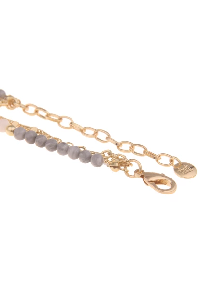 Leslii Damen-Kette Layering Stein-Kugeln Glieder-Kette Goldene Modeschmuck-Kette Gold Grau