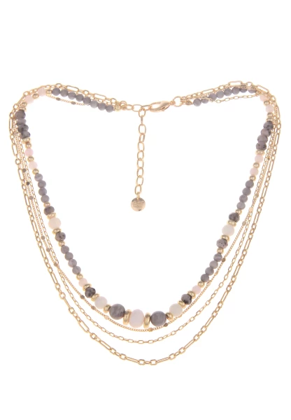 Leslii Damen-Kette Layering Stein-Kugeln Glieder-Kette goldene Modeschmuck-Kette Gold Grau