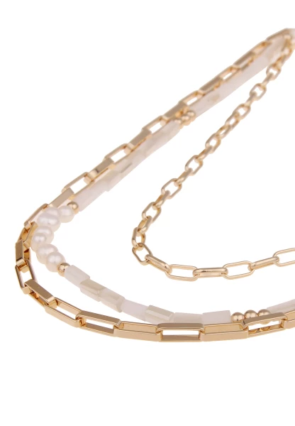 Leslii Damen-Kette Layering Weiße Perlen Glieder-Kette Goldene Modeschmuck-Kette Gold Weiß