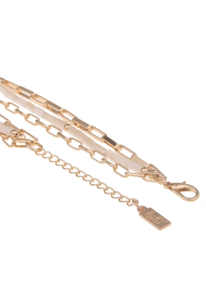 Leslii Damen-Kette Layering Weiße Perlen Glieder-Kette Goldene Modeschmuck-Kette Gold Weiß