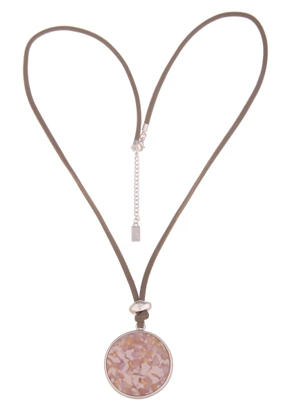 Leslii Damen-Kette Lebensbaum Muster Lange Statement-Kette Veganes Leder-Band Matt Silber Taupe