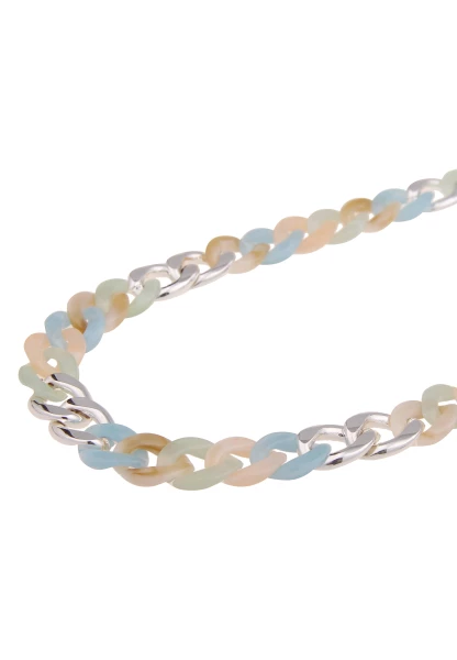 Leslii Damen-Kette Lena Statement Bunte Glieder-Kette Kurze Modeschmuck-Kette Silber Bunt