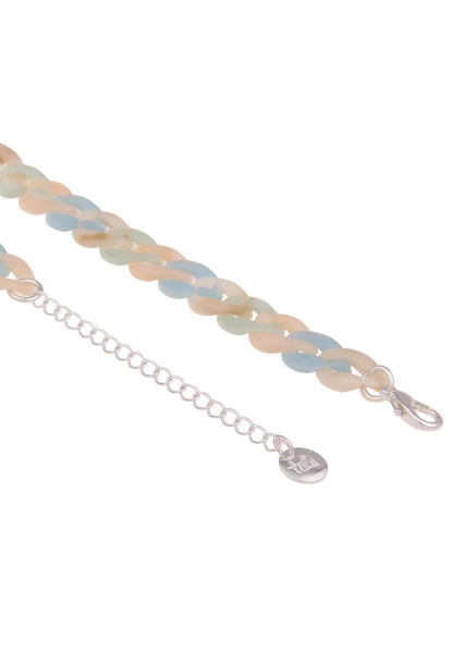 Leslii Damen-Kette Lena Statement Bunte Glieder-Kette Kurze Modeschmuck-Kette Silber Bunt