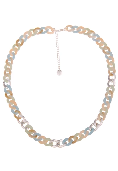 Leslii Damen-Kette Lena Statement Bunte Glieder-Kette Kurze Modeschmuck-Kette Silber Bunt
