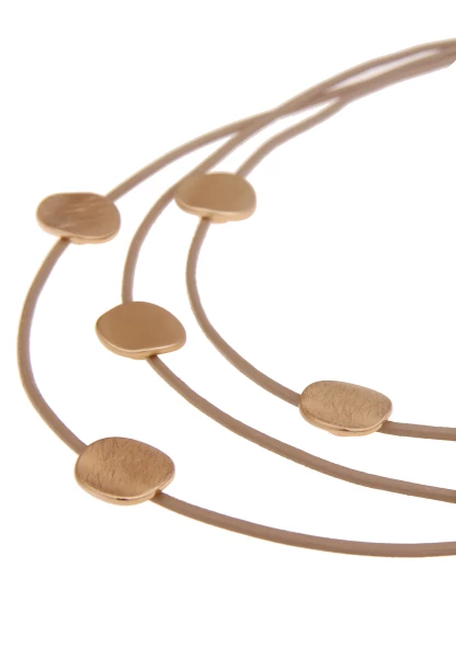 Leslii Damen-Kette Matt-Anhänger Lederlook-Band Mehrreihig Modeschmuck-Kette Braun Gold