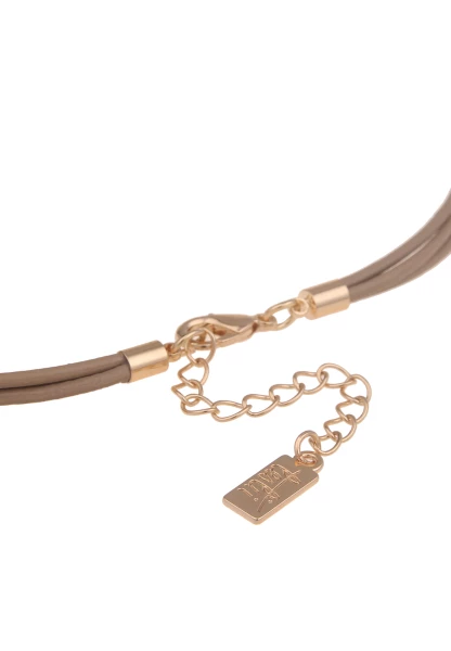 Leslii Damen-Kette Matt-Anhänger Lederlook-Band Mehrreihig Modeschmuck-Kette Braun Gold