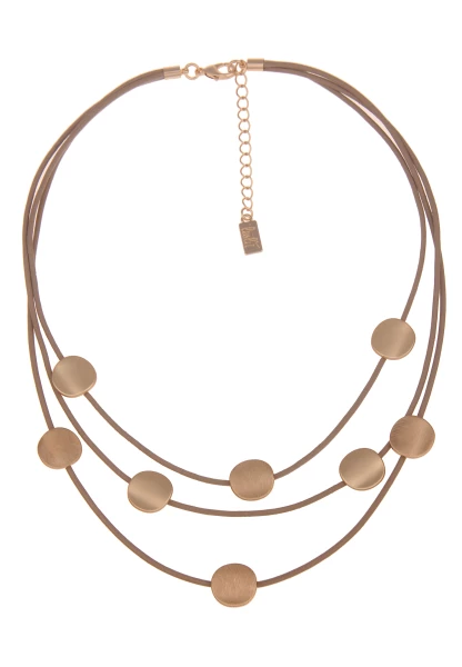 Leslii Damen-Kette Matt-Anhänger Lederlook-Band mehrreihig Modeschmuck-Kette Braun Gold