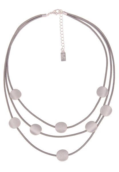 Leslii Damen-Kette Matt-Anhänger Lederlook-Band mehrreihig Modeschmuck-Kette in Silber Grau