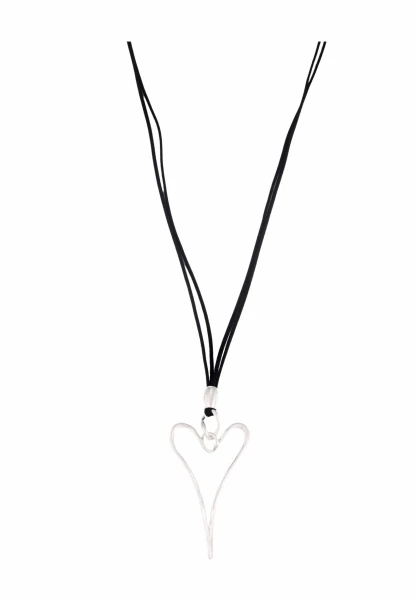 Leslii Damen-Kette Matt Herz lange Halskette Herz-Anhänger schwarze Modeschmuck-Kette Schwarz