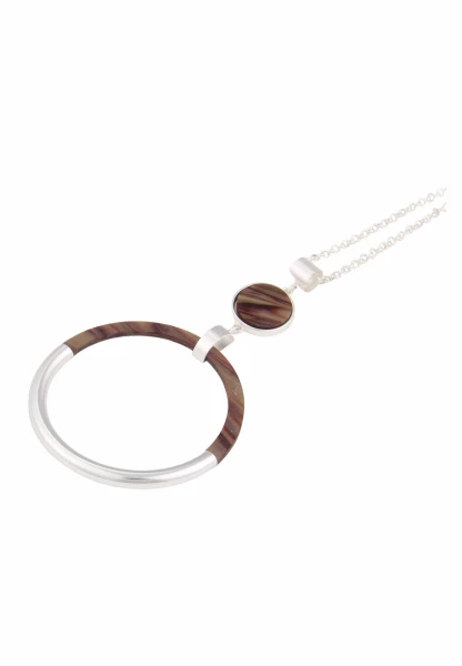 Leslii Damen-Kette Muster-Ring Ring-Anhänger Lange Halskette Modeschmuck-Kette In Silber Braun