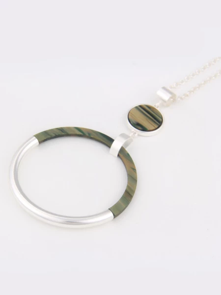 Leslii Damen-Kette Muster-Ring Ring-Anhänger Lange Halskette Modeschmuck-Kette In Silber Grün