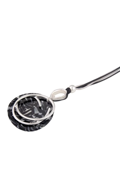 Leslii Damen-Kette Muster-Scheibe Statement-Anhänger Lange Halskette Modeschmuck Silber Schwarz