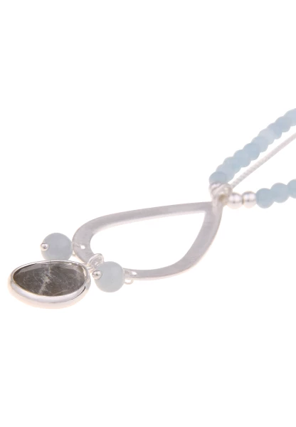 Leslii Damen-Kette Naturstein Tropfen-Anhänger Kugel-Kette Stein-Kette Modeschmuck Silber Blau