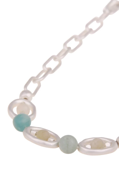 Leslii Damen-Kette Natursteine Glieder-Kette Kurze Stein-Kette Silber Mint
