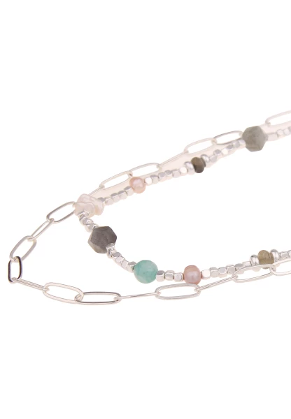 Leslii Damen-Kette Natursteine Glieder-Kette Layering Lange Modeschmuck-Kette In Silber Bunt