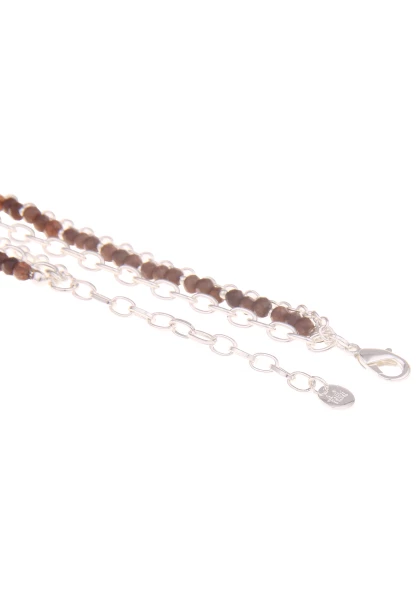 Leslii Damen-Kette Natursteine Glieder-Kette Layer Stein-Kette Kurze Modeschmuck-Kette Silber Braun