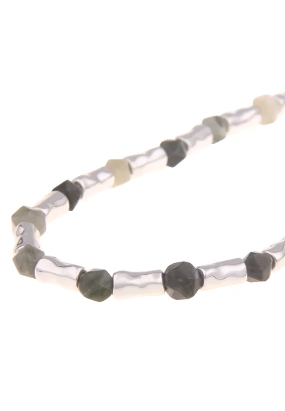 Leslii Damen-Kette Natursteine Glieder-Kette Statement Kurze Modeschmuck-Kette Silber Grün