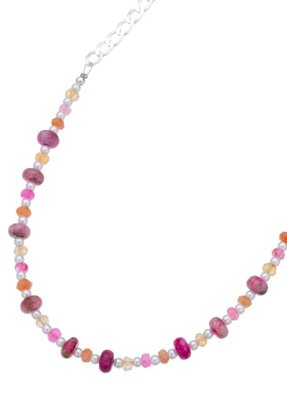 Leslii Damen-Kette Natursteine Kristallsteine Kurze Modeschmuck-Kette Silber Bunt