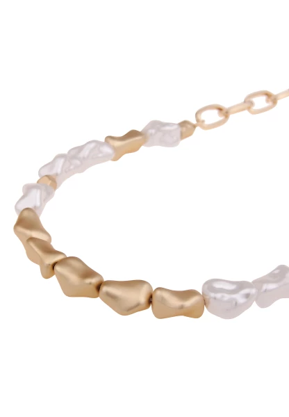 Leslii Damen-Kette Nina Glieder-Kette Perlen Kurze Halskette Modeschmuck-Kette Collier Gold Weiß