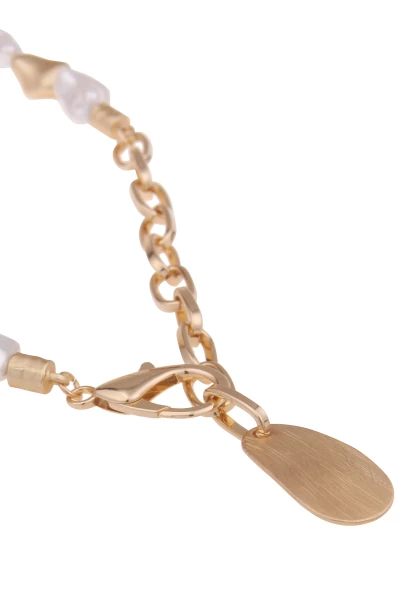 Leslii Damen-Kette Nina Glieder-Kette Perlen Kurze Halskette Modeschmuck-Kette Collier Gold Weiß