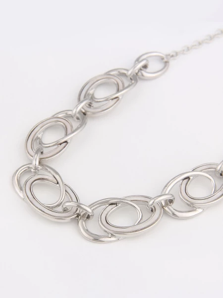 Leslii Damen-Kette Oval-Anhänger Glieder-Kette Statement Kurze Modeschmuck-Kette Silber Weiß