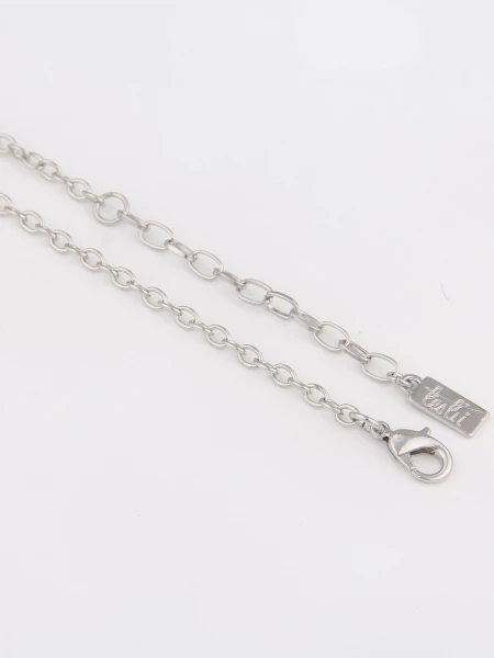 Leslii Damen-Kette Oval-Anhänger Glieder-Kette Statement Kurze Modeschmuck-Kette Silber Weiß