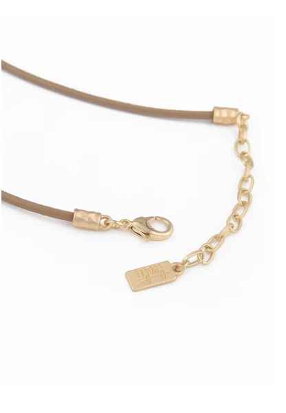 Leslii Damen-Kette Paola Glitzer-Anhänger Lederlook-Kette Lange Modeschmuck-Kette Gold Braun