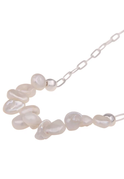 Leslii Damen-Kette Perlen-Anhänger Süßwasser-Zuchtperle Glieder-Kette Modeschmuck Silber Weiß